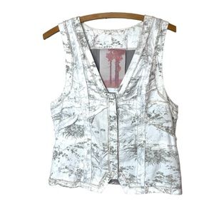 Anthropologie white floral vest size 6 frayed ruffle
